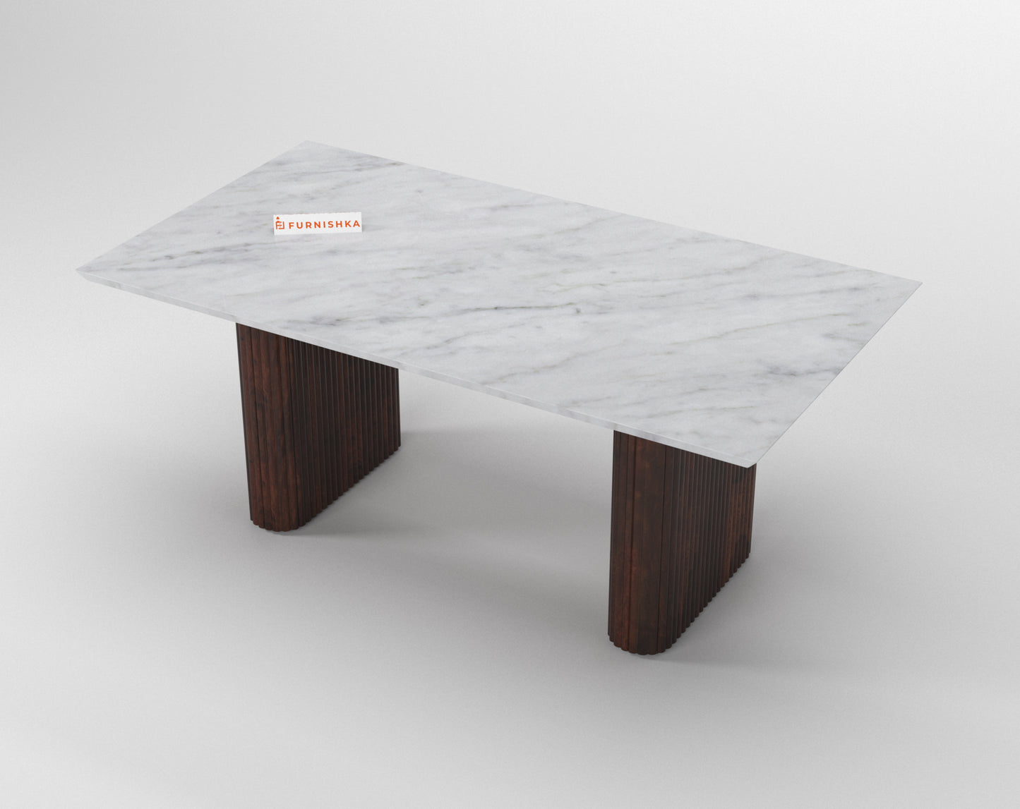 Swaarno 4 Seater Dining Sets with White Engineered Marble Top in Dark Walnut Finish - Furnishka