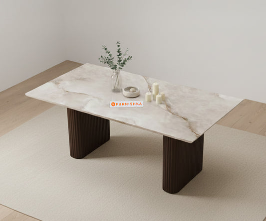 Swaarno Dining Table with Australian Onyx sandwich Engineering Marble Top 6 Seater in Dark Walnut Finish - Furnishka