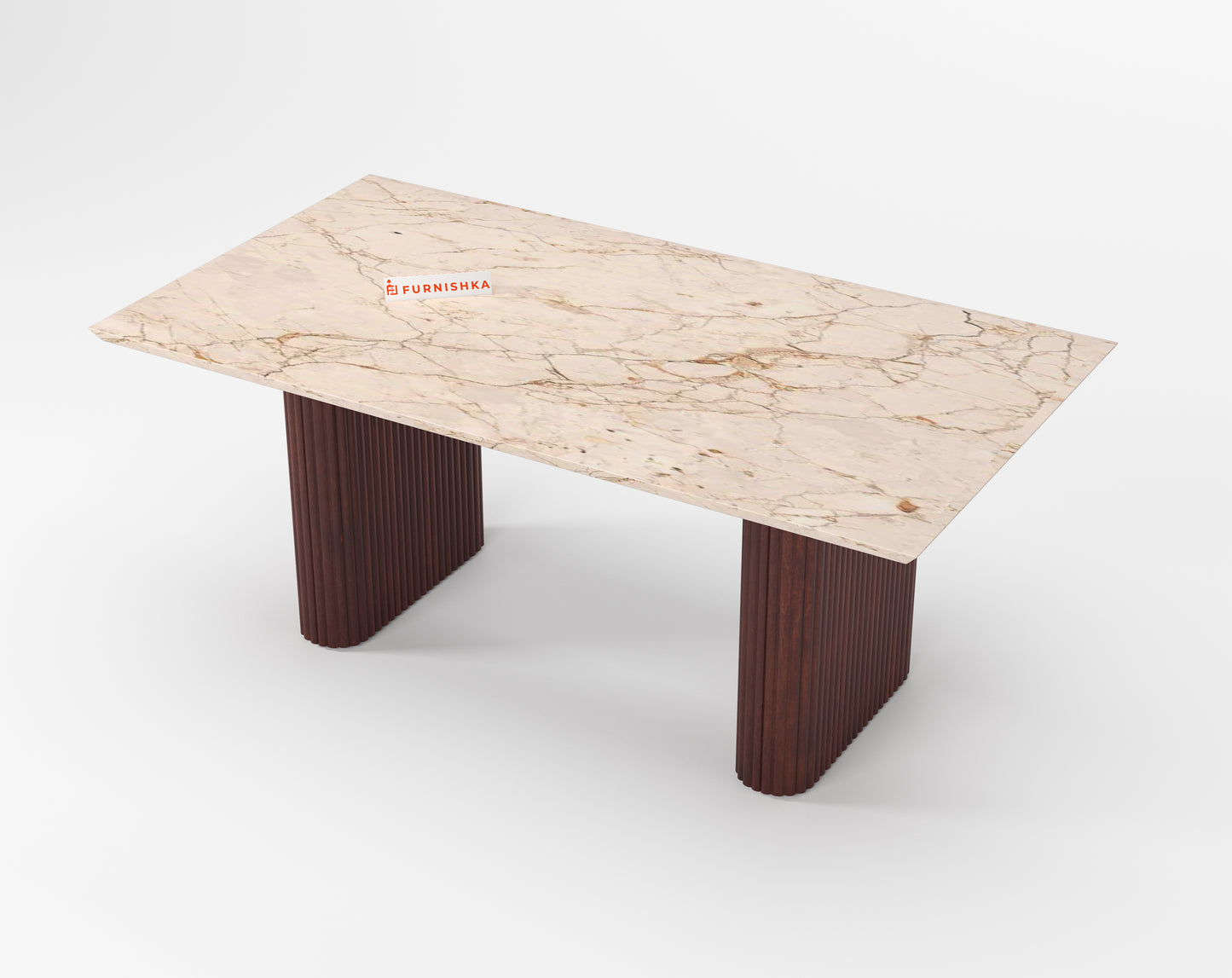 Swaarno 4 Seater Dining Sets with ROSALIA GOLD sandwich Engineering Marble Top in Dark Walnut Finish - Furnishka