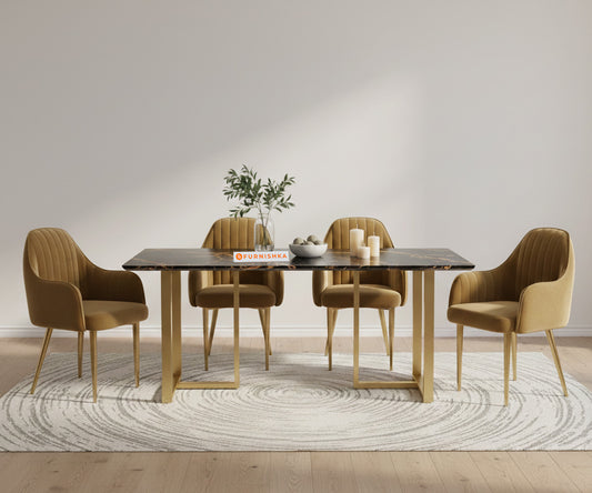 TUSCANY 4 Seater Dining Sets with Black Engineered Marble Top - Furnishka