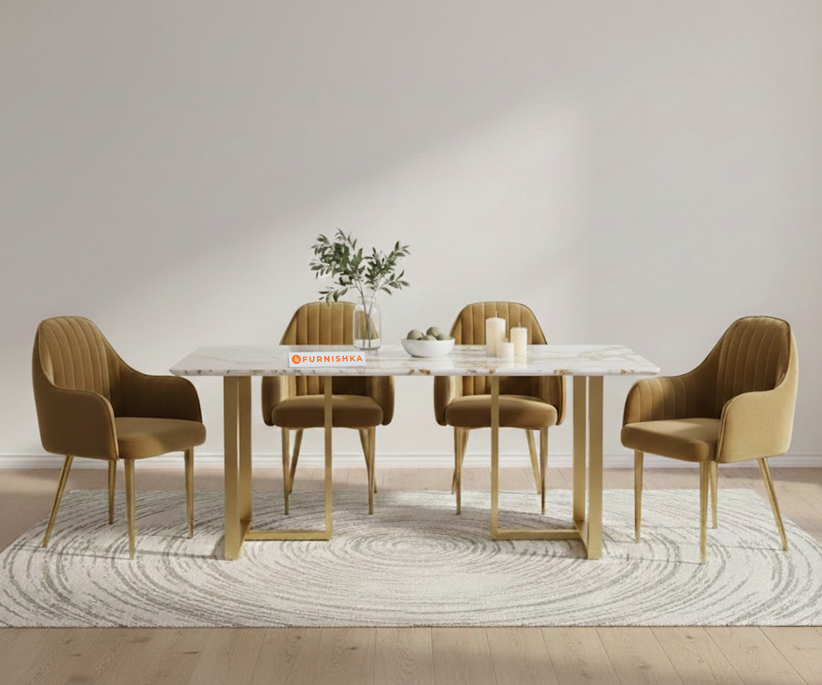 TUSCANY 4 Seater Dining Sets with ROSALIA GOLD sandwich Engineering Marble Top - Furnishka