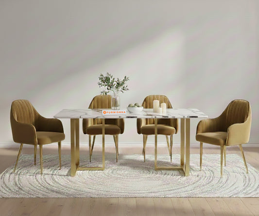 TUSCANY 4 Seater Dining Sets with White Engineered Marble Top - Furnishka