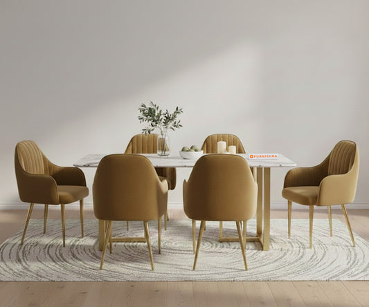 TUSCANY 6 Seater Dining Sets with White Engineered Marble Top - Furnishka