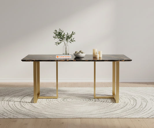 TUSCANY Dining Table with Black Engineered Marble Top - 4 Seater - Furnishka