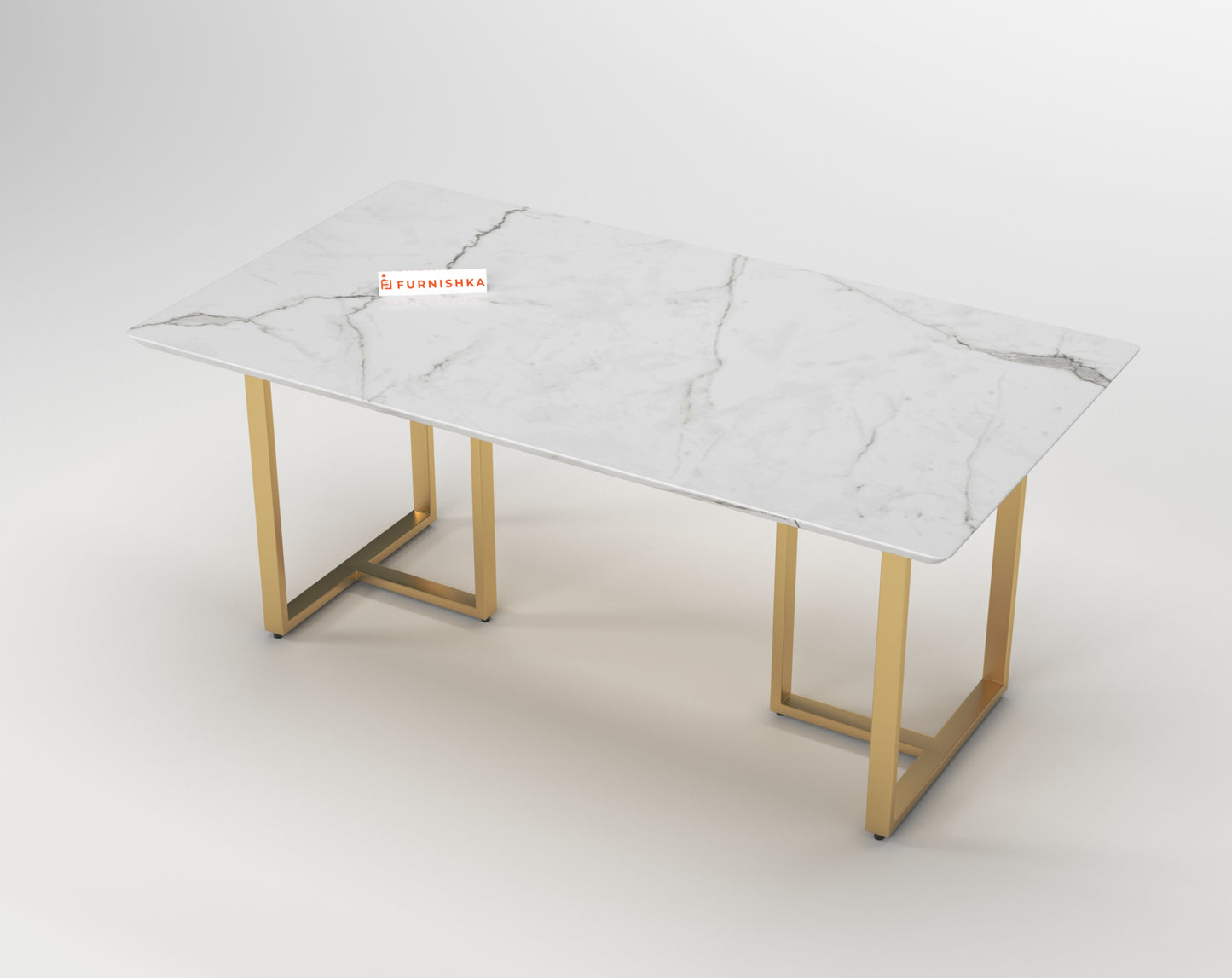 TUSCANY Dining Table with Quartz Marble Top - 6 Seater in Gold Finish - Furnishka