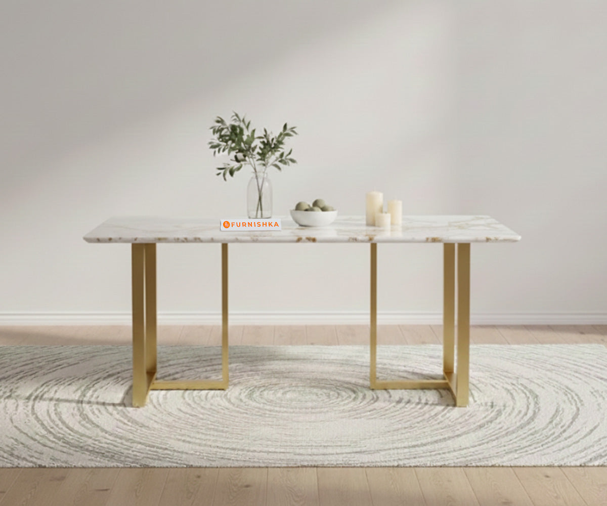 TUSCANY Dining Table with ROSALIA GOLD sandwich Engineering Marble Top - 4 Seater - Furnishka