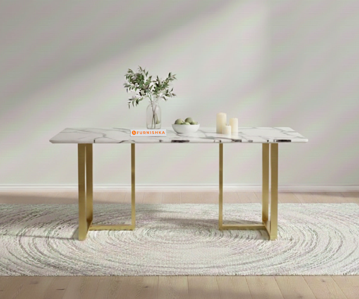TUSCANY Dining Table with White Engineered Marble Top - 4 Seater - Furnishka