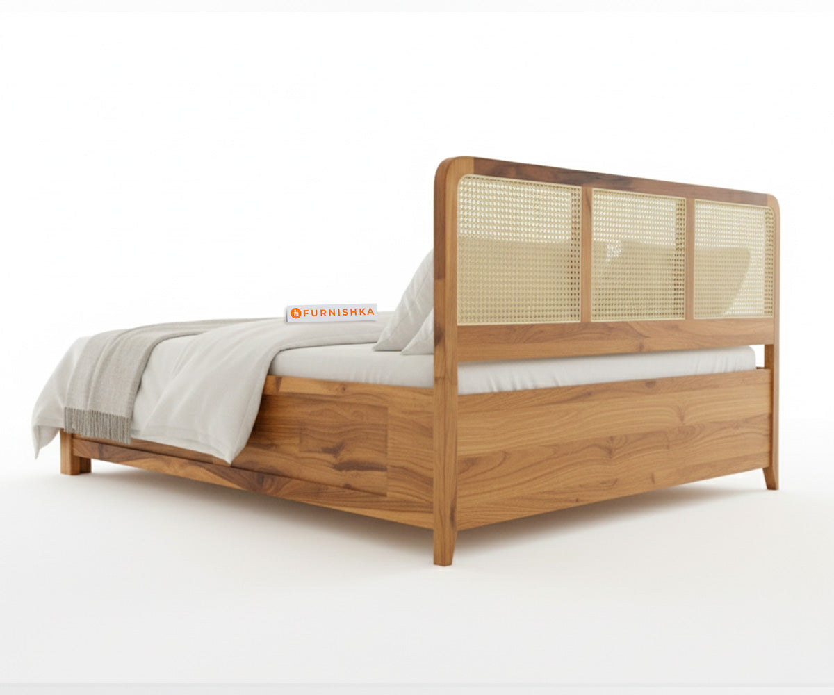 Tamara Real Teak Solid Wood Hydraulic Bed Queen Size - Furnishka