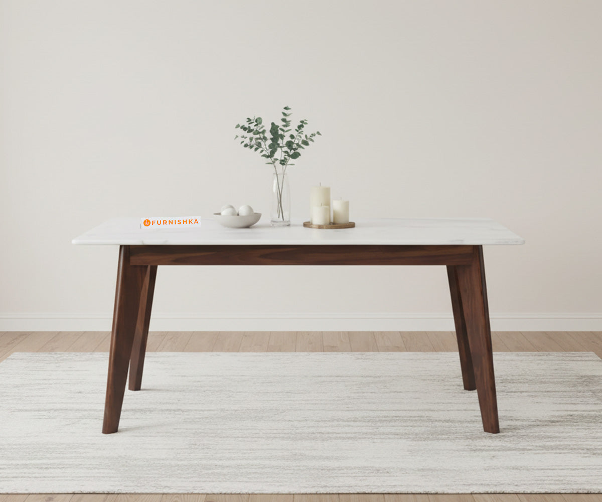 Vedh 4 Seater Dining Set Top - with White Engineered Marble - Furnishka