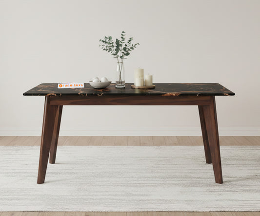 Vedh 4 Seater Dining Set with Black 4 Seater Top - Black Engineered Marble - Furnishka