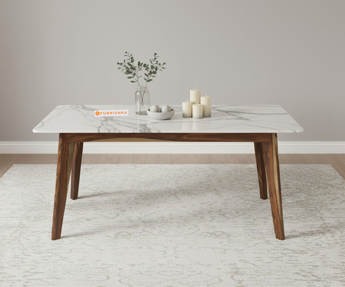 Vedh 4 Seater Dining Table Top Quartz Marble - Furnishka