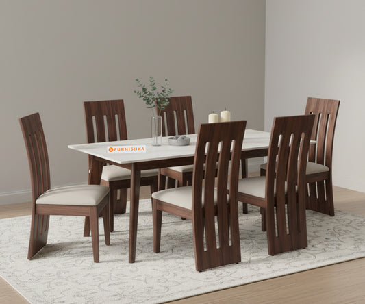 Vedh(Agar) 6 Seater Dining Sets Compact with White Engineered Marble Top - Furnishka
