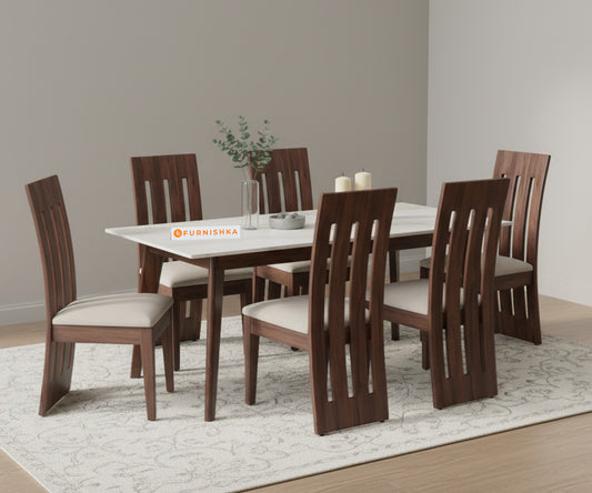 Vedh(Agar)6 Seater Dining Sets with White Engineered Marble Top - Furnishka
