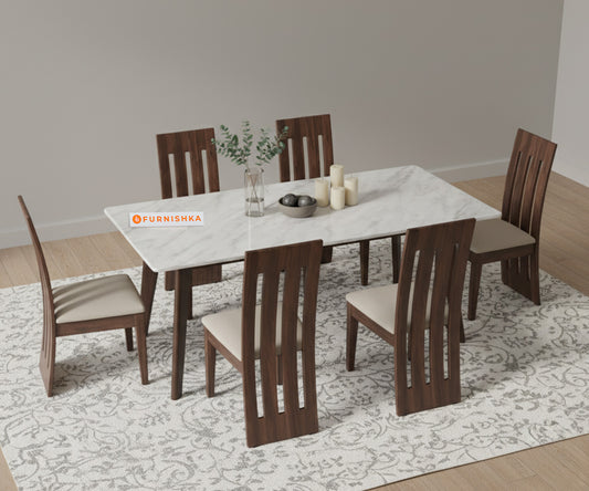 Vedh(Agar) Compact Dining Table with Quartz Top - 6 Seater - Furnishka