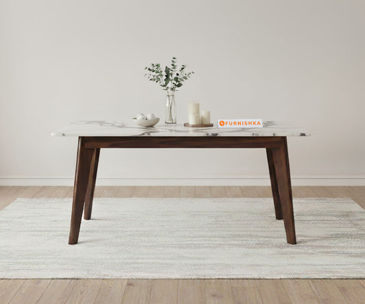 Vedh(Agar) Dining Table with White Engineered Marble Top - 4 Seater - Furnishka