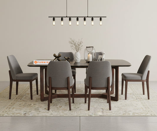 Vetra 6 Seater Dining Sets Compact with Black Engineered Marble Top - Furnishka
