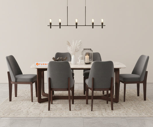 Vetra 6 Seater Dining Sets with Rosalia Gold Engineered Marble Top - Furnishka