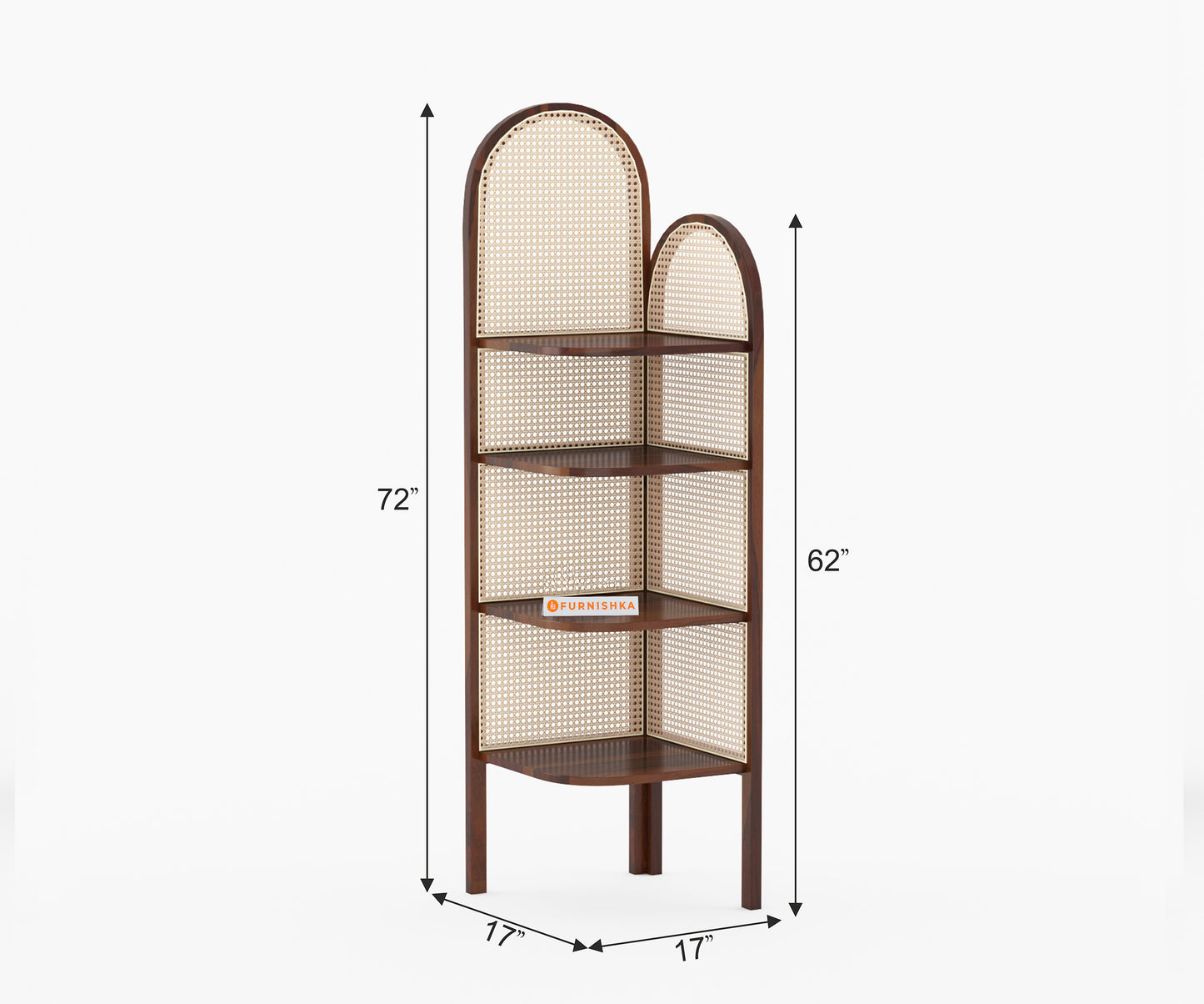 Willa Sheesham Wood and Cane 4 Tier Corner Book Shelf - Furnishka