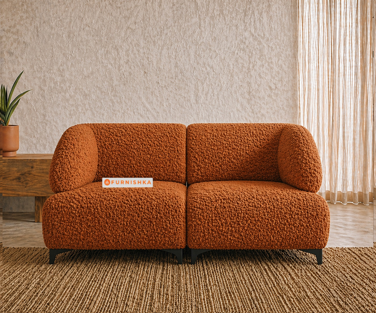 Zen 2 Seater Fabric Sofa With Boucle Terra Orange - Furnishka