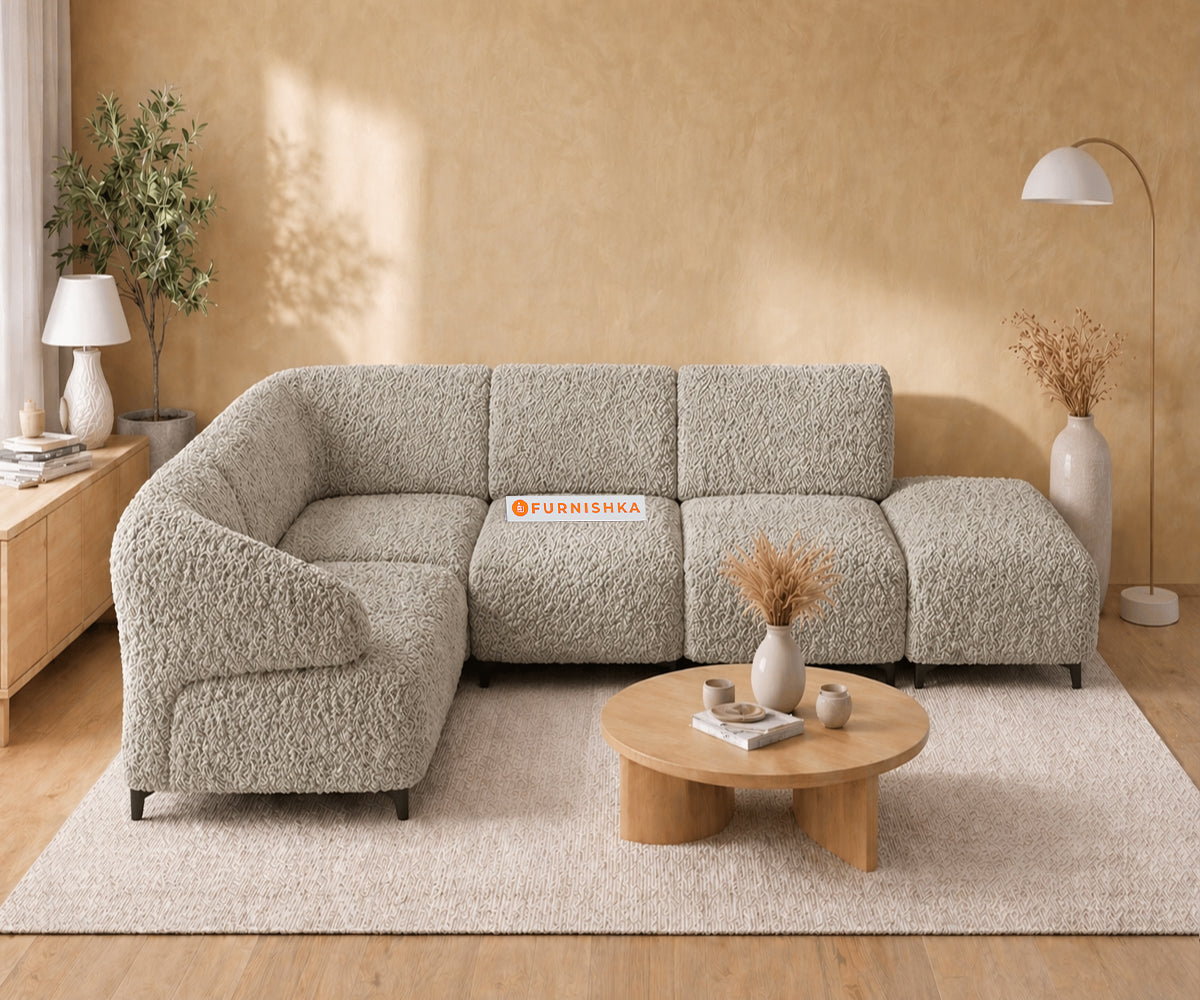 Zen 4 Seater Fabric Sofa With A Platform With Boucle Taupe Grey - Furnishka