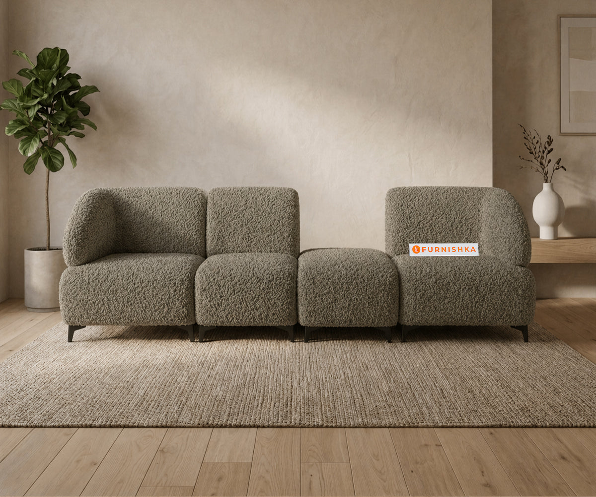 Zen 4 Seater Fabric Sofa With Boucle Winter Moss Green - Furnishka