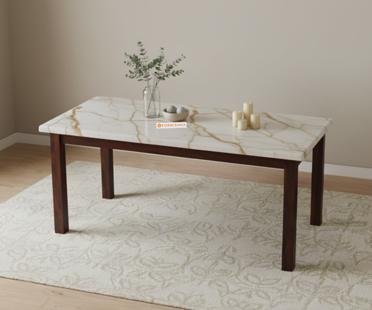 Zhera 6 Seater Dining Sets with Rosalia Gold Engineered Marble Sandwich Top - Furnishka