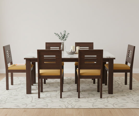 Zhera 6 Seater Dining Sets with White Engineered Marble Top - Furnishka