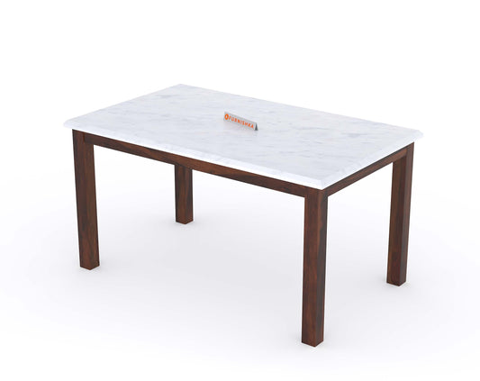 Zhera 6 Seater Indian Marble Top Dining Set with Sheesham wood legs with Adiva Sheesham Dining Chair - Furnishka