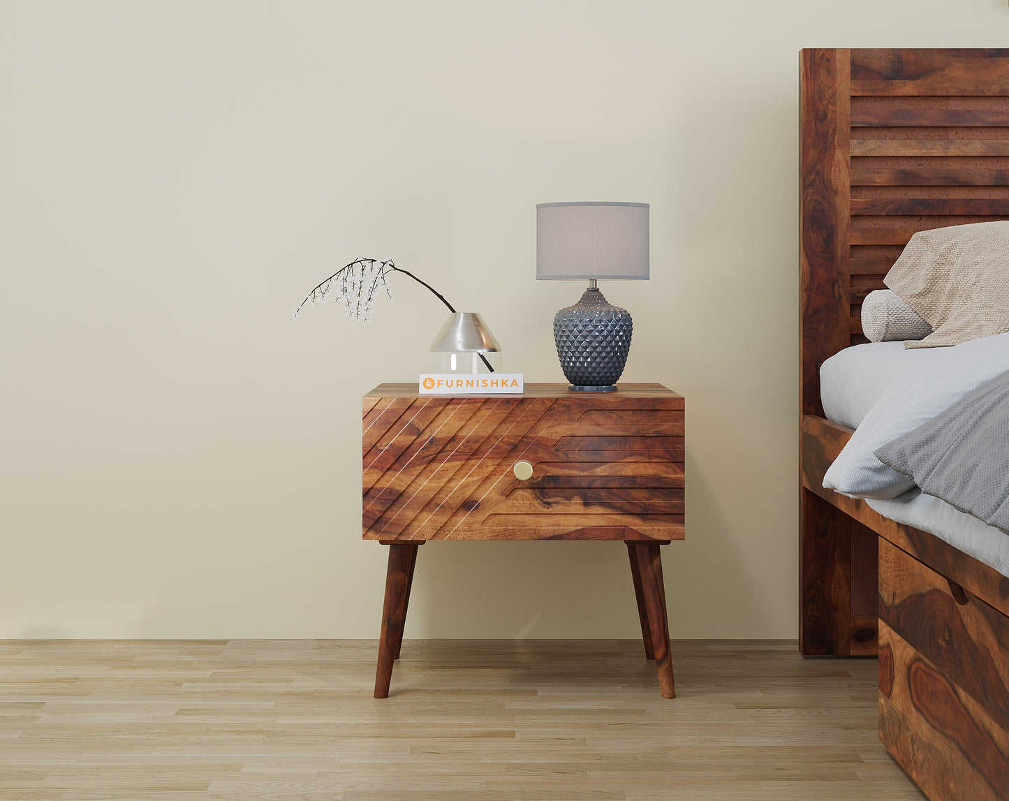 Zoji Single Drawer Bedside Table In Sheesham - Stella Facia - Furnishka