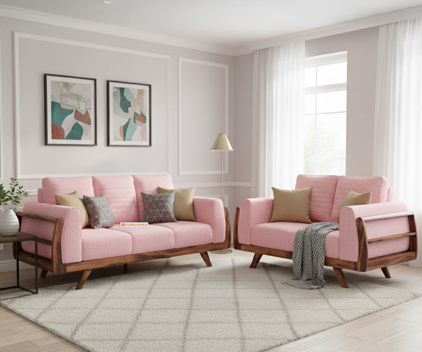 Amaari 3+2 Sofa Set Seater Flamingo Pink
