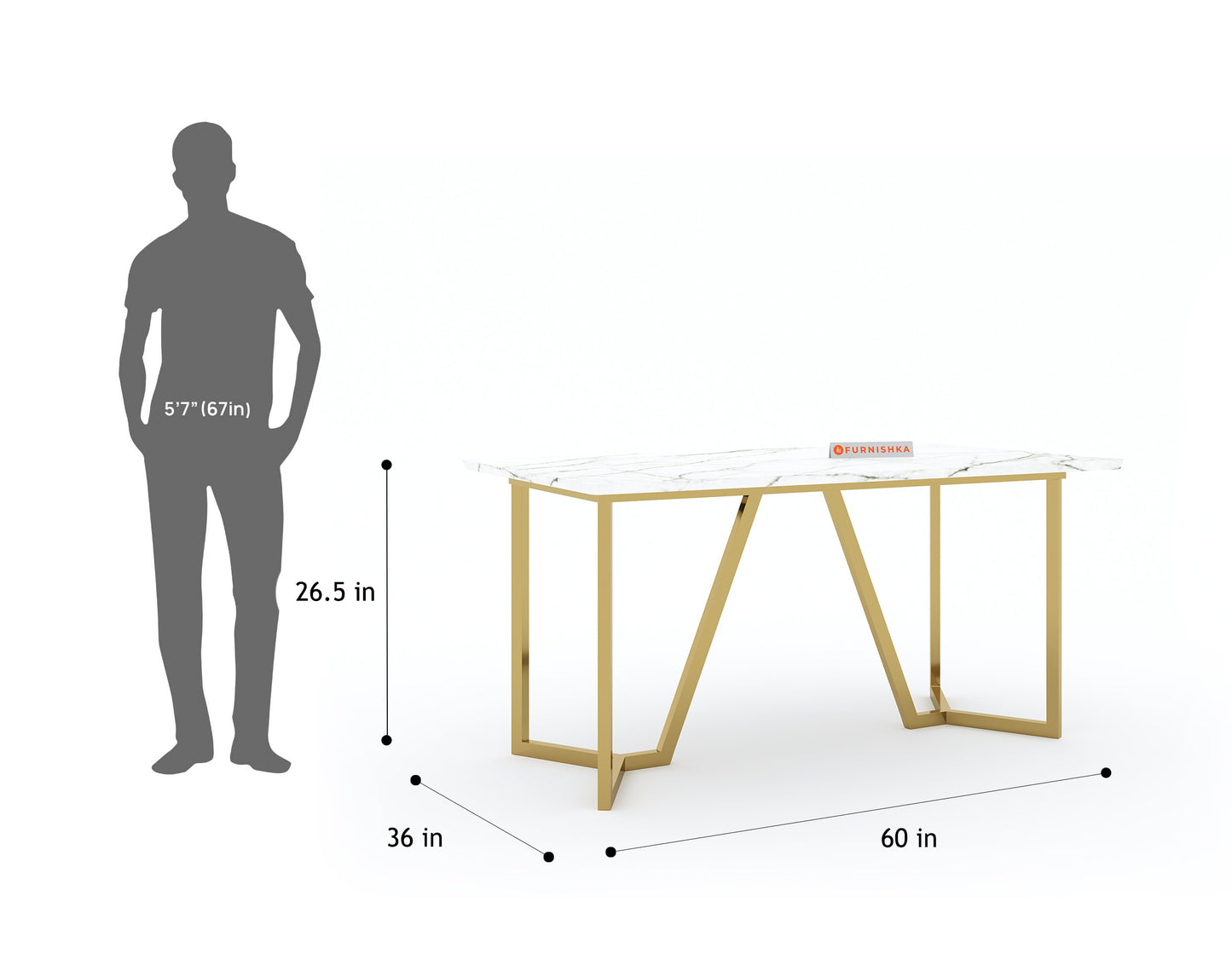 Olzaa Dining Table with White Engineered Marble Top - 6 Seater
