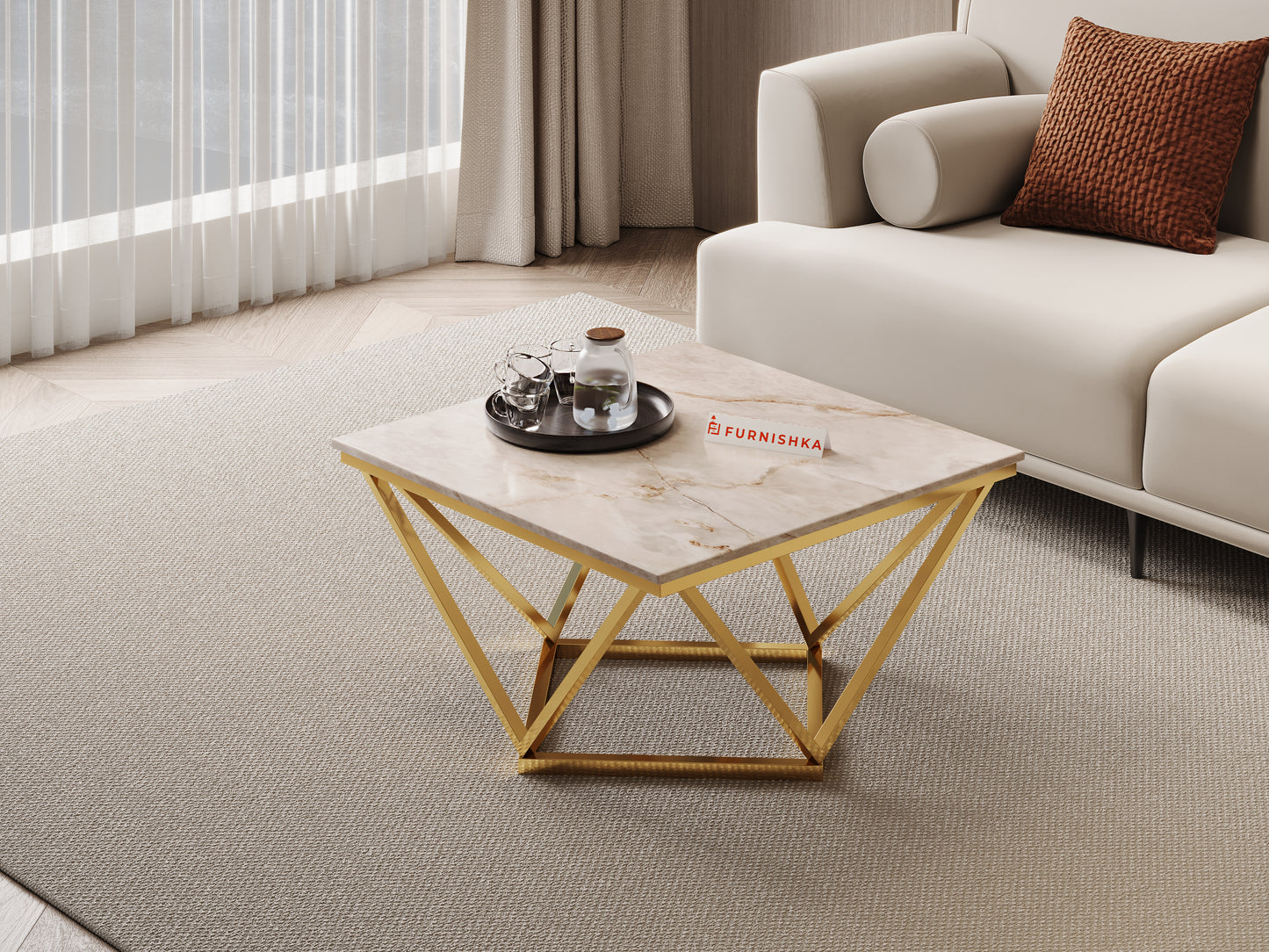 Solaia Coffee Table with Australian Onyx Top in Gold finish