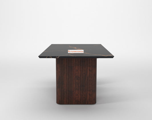 Swaarno Dining Table with Black Engineered Marble Top 6 Seater in Dark Walnut Finish