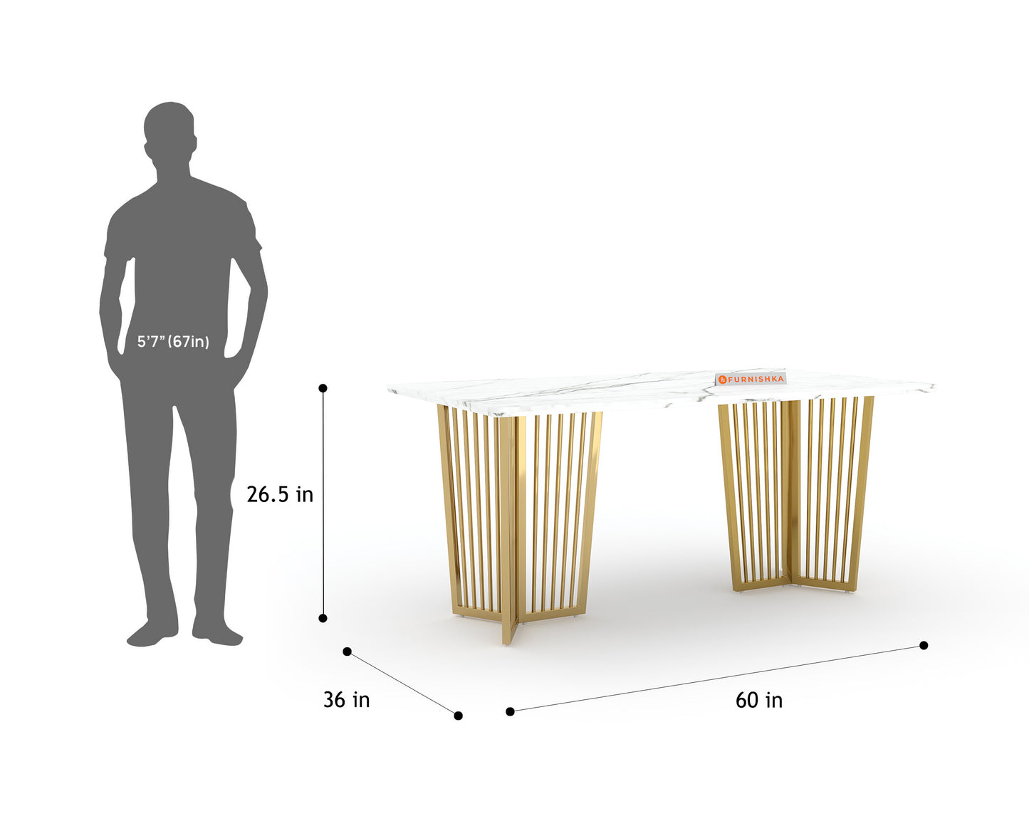 Barolo Dining Table with White Engineered Marble Top - 6 Seater