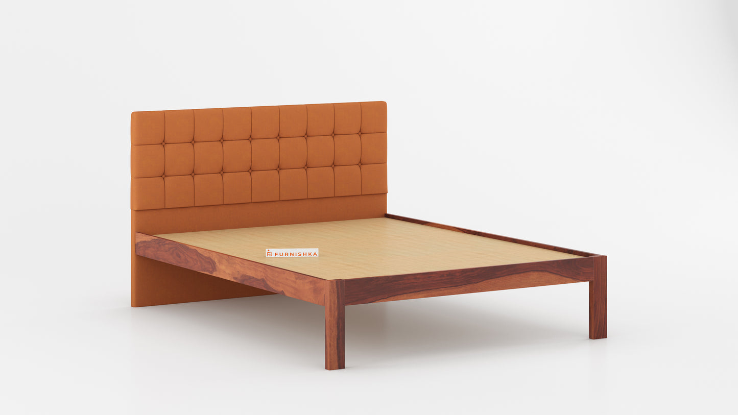 Irene Sheesham Wood bed with Upholstered headboard Non Storage King Size