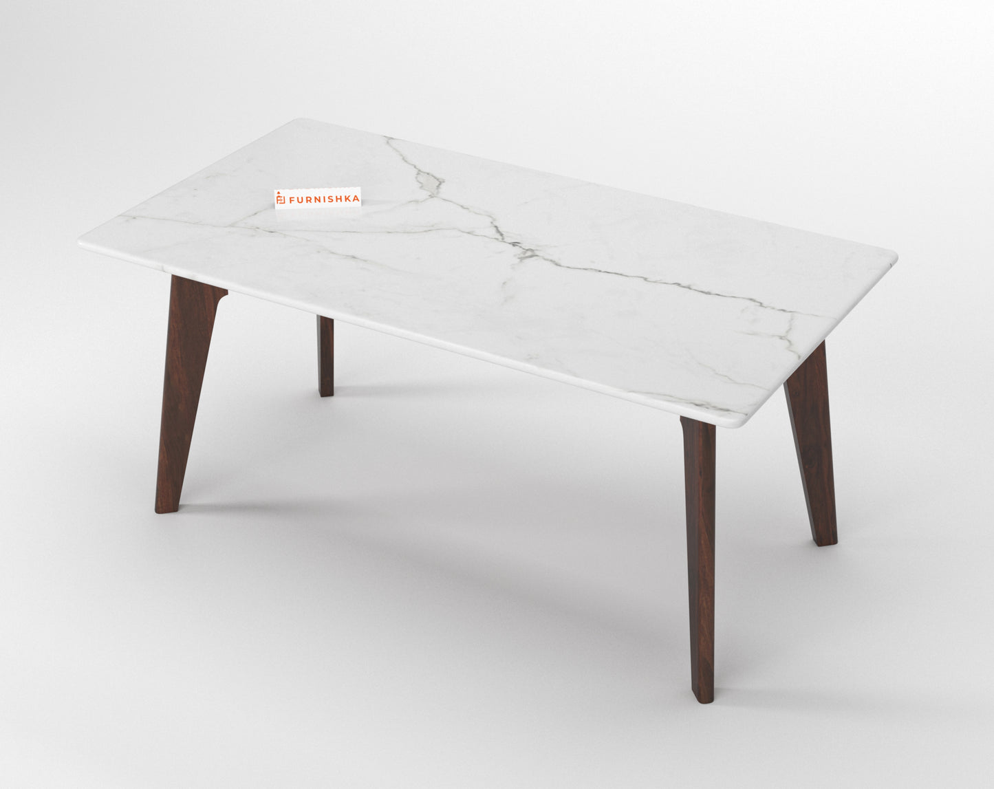 Vedh(Agar) Compact Dining Table with White Engineered Marble Top - 6 Seater