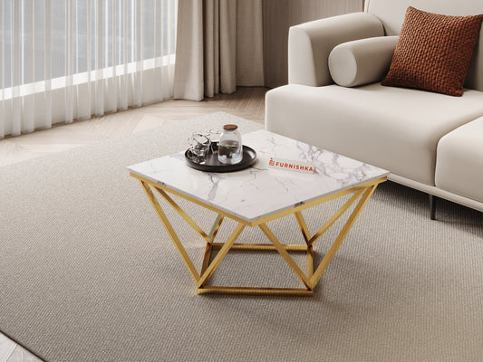 Solaia Coffee Table with Quartz Marble Top in Gold Finish