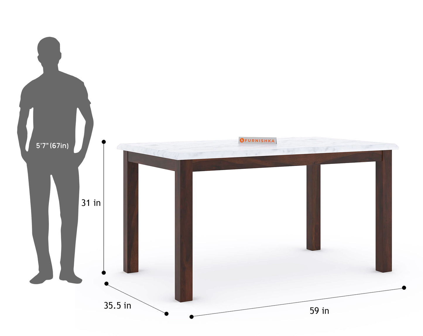 Zhera Dining Table with White Engineered Marble Top - 4 Seater