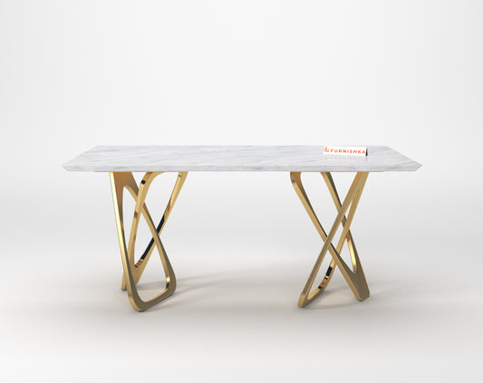Dolce Dining Table with Indian Banswara Marble Top - 6 Seater