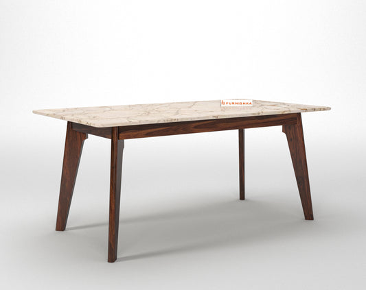 Vedh(Agar) Dining Table with Rosalia Gold Engineered Marble Sandwich Top - 6 Seater