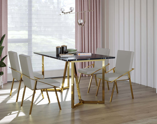 Olzaa Dining Table with Black Engineered Marble Top - 4 Seater - Furnishka