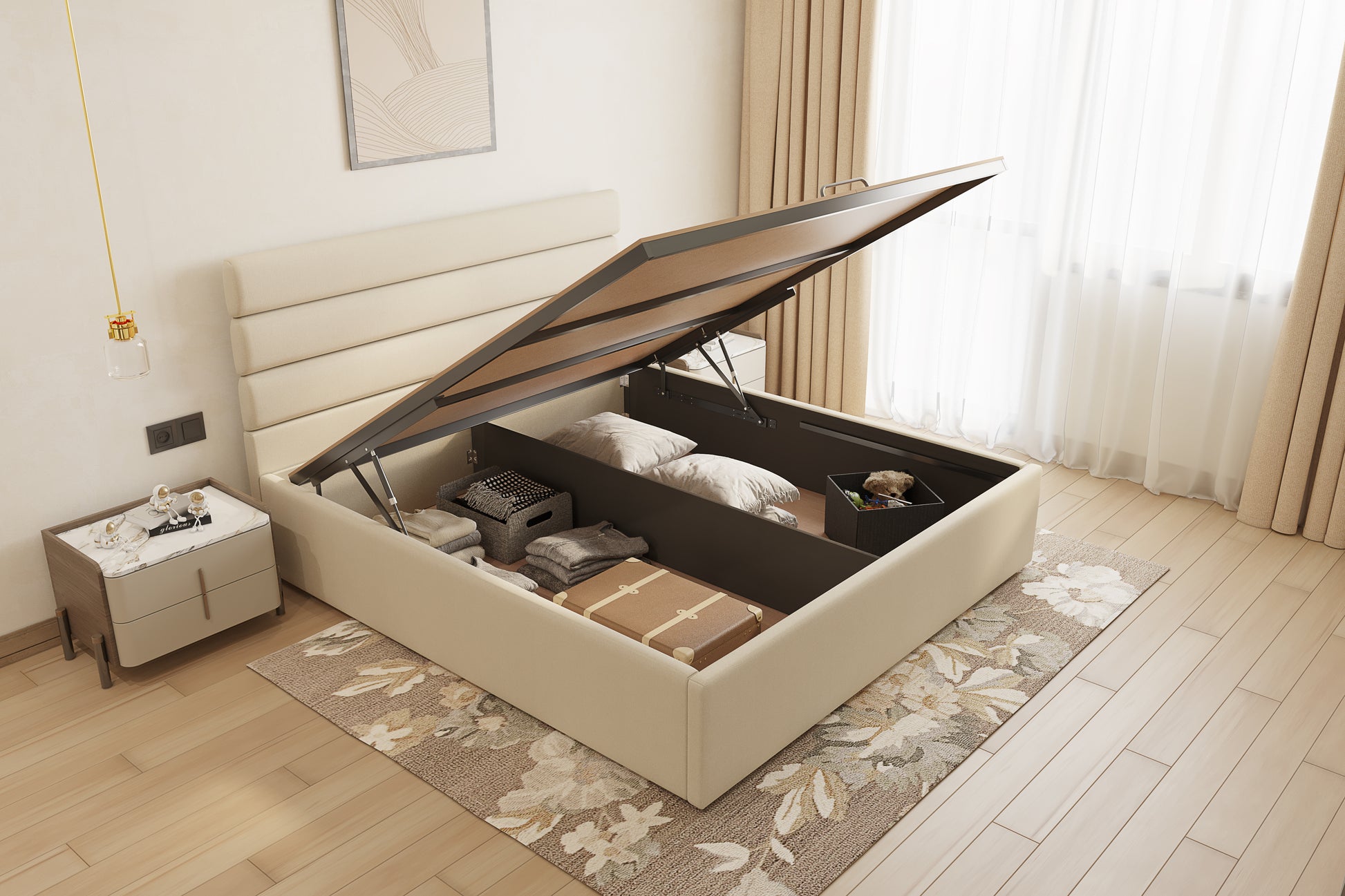 Rumi Bed (Fully Upholstered) 50+ colour options - King Size - Furnishka 