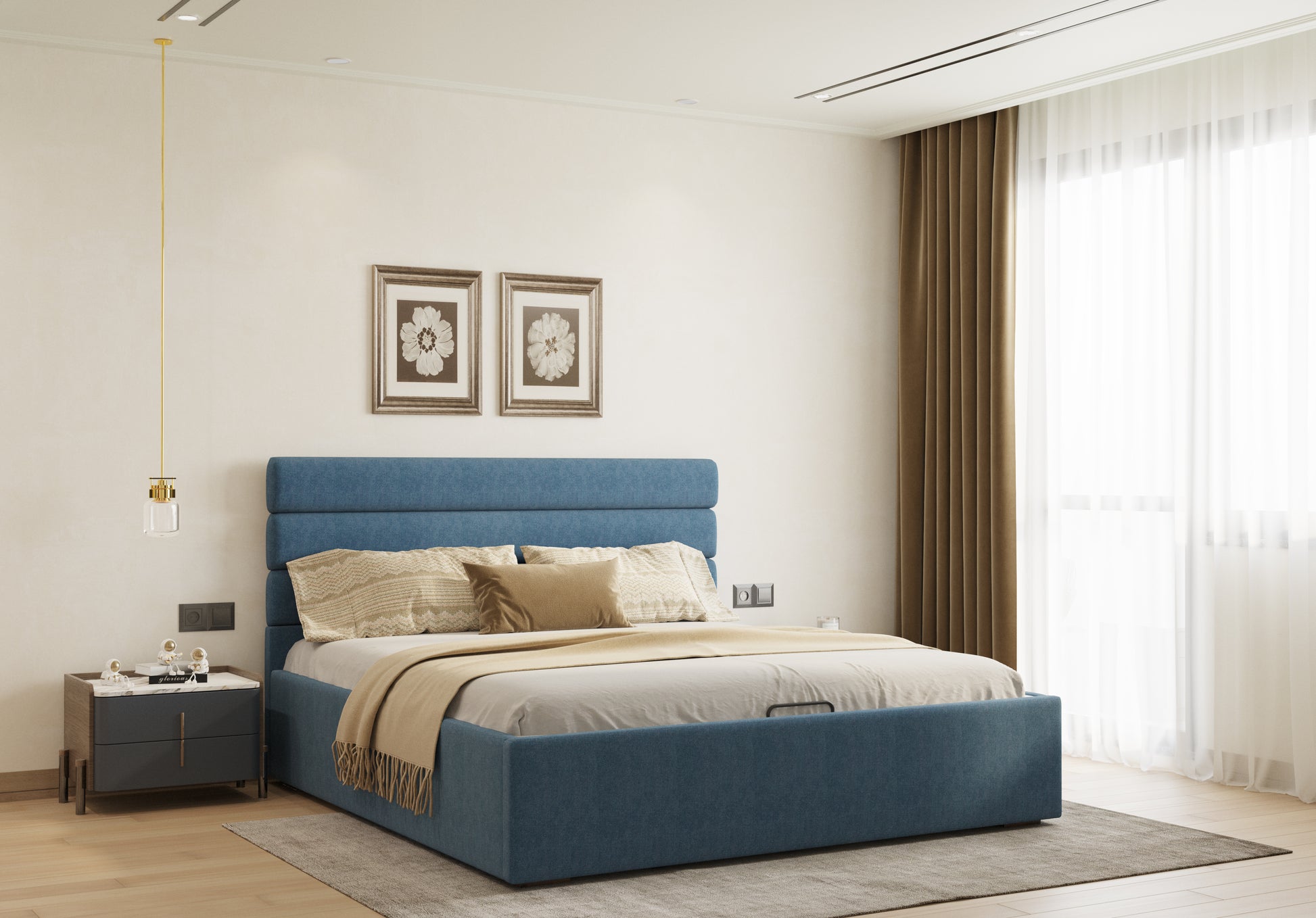 Rumi Bed (Fully Upholstered) 50+ colour options - King Size - Furnishka 