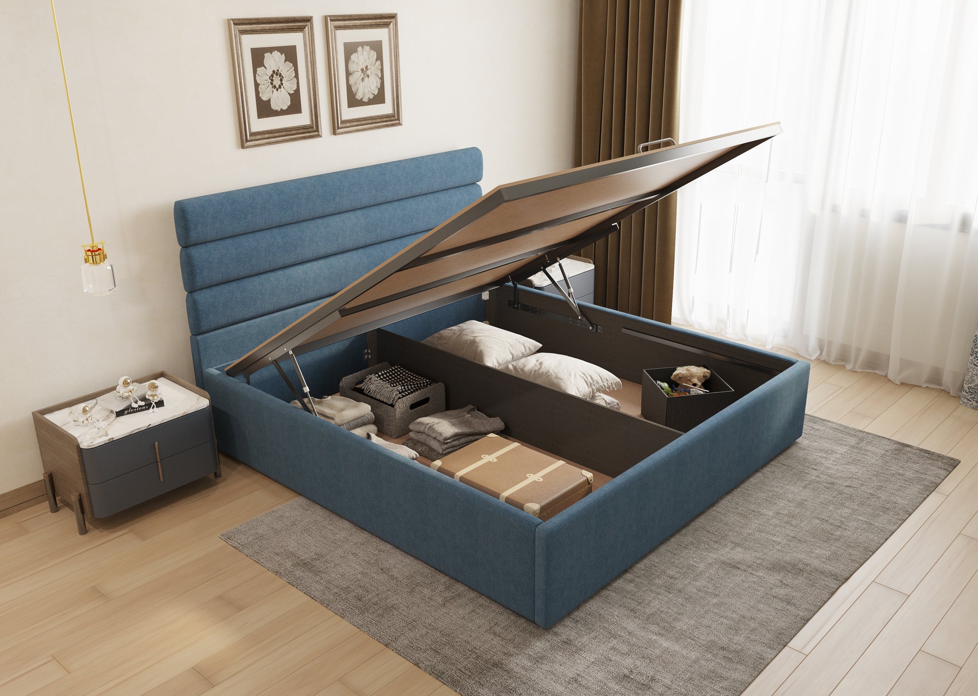 Rumi Bed (Fully Upholstered) 50+ colour options - King Size - Furnishka 