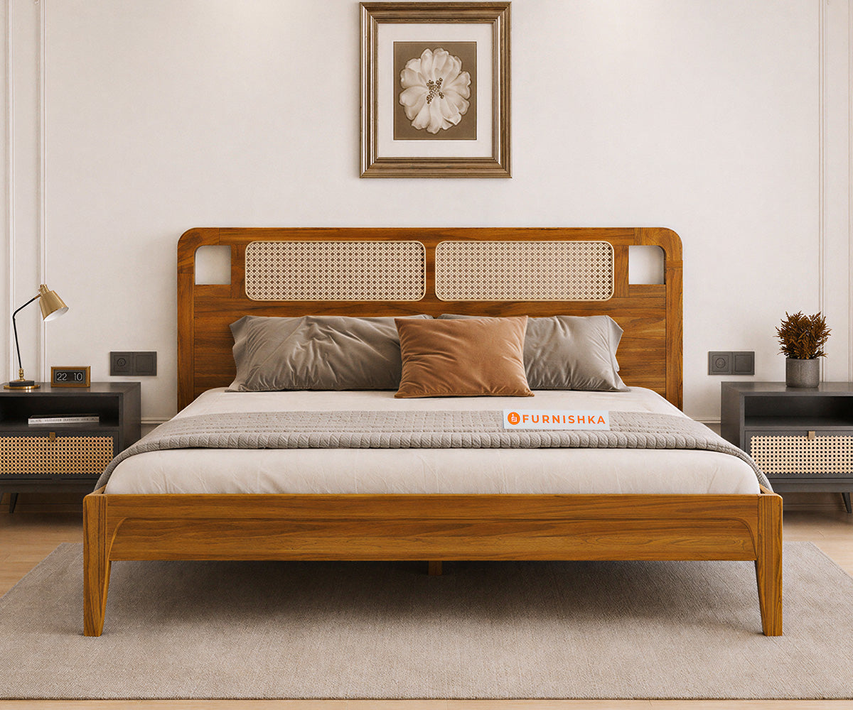 Ukti Teak Wood Bed with Non-Storage King Size