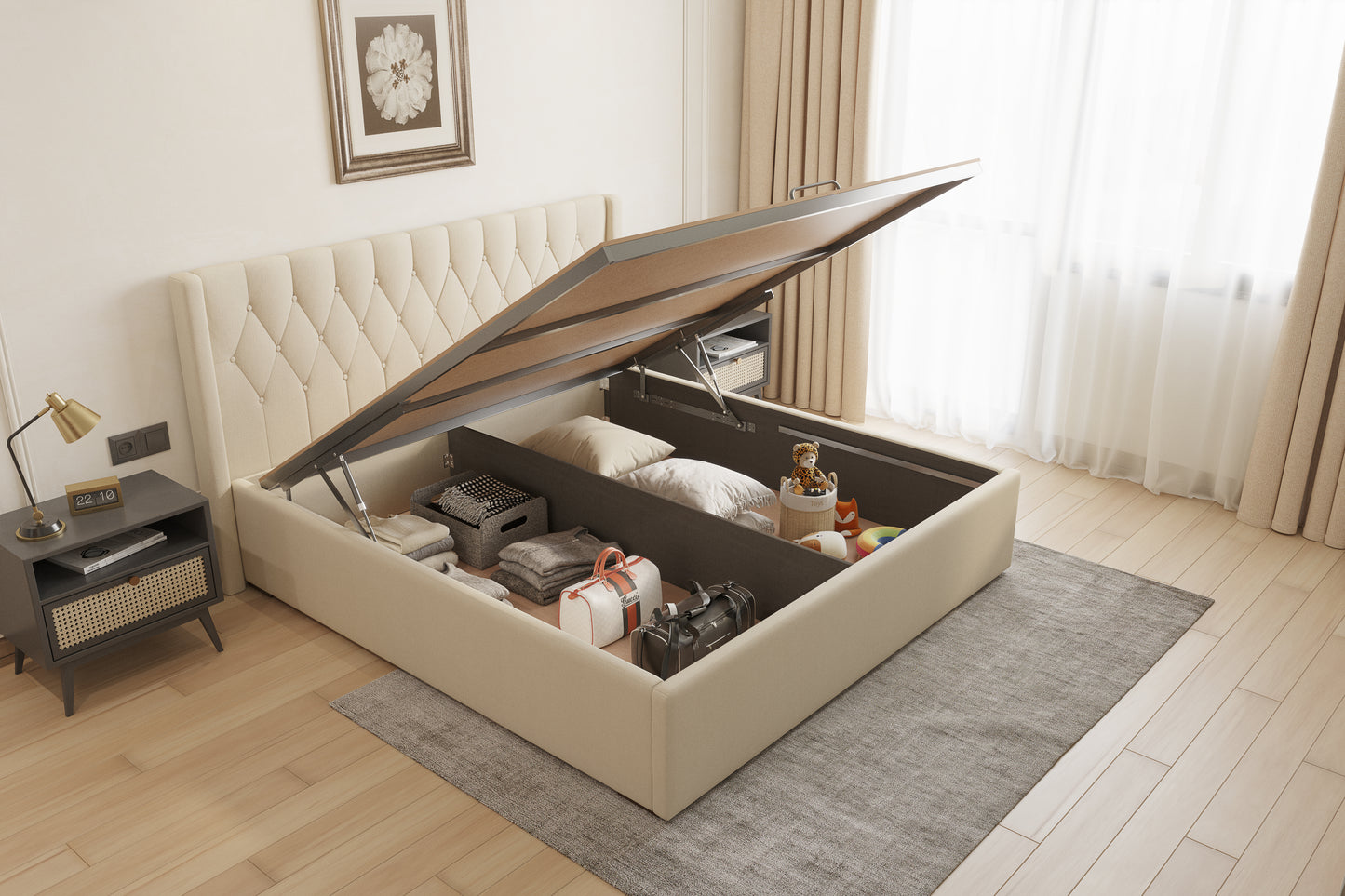 Samawi Bed (Fully Upholstered) 50+ colour options - King Size - Furnishka 