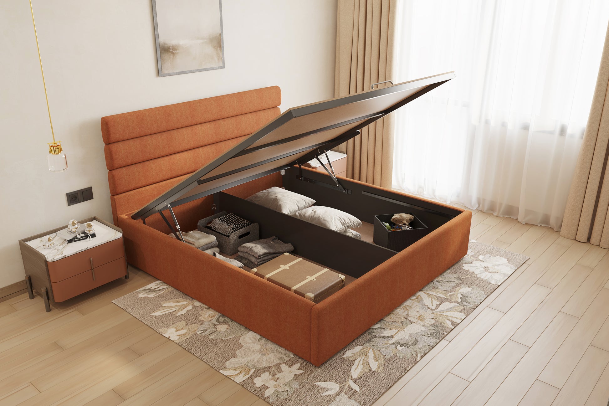 Rumi Bed (Fully Upholstered) 50+ colour options - King Size - Furnishka 