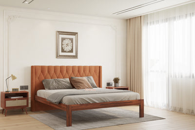 Samawi Sheesham Wood bed with Upholstered headboard Non Storage Queen Size