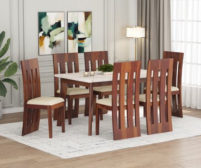 Vedha 6 Seater Indian Marble Top Dining Table with Sheesham Wood Legs