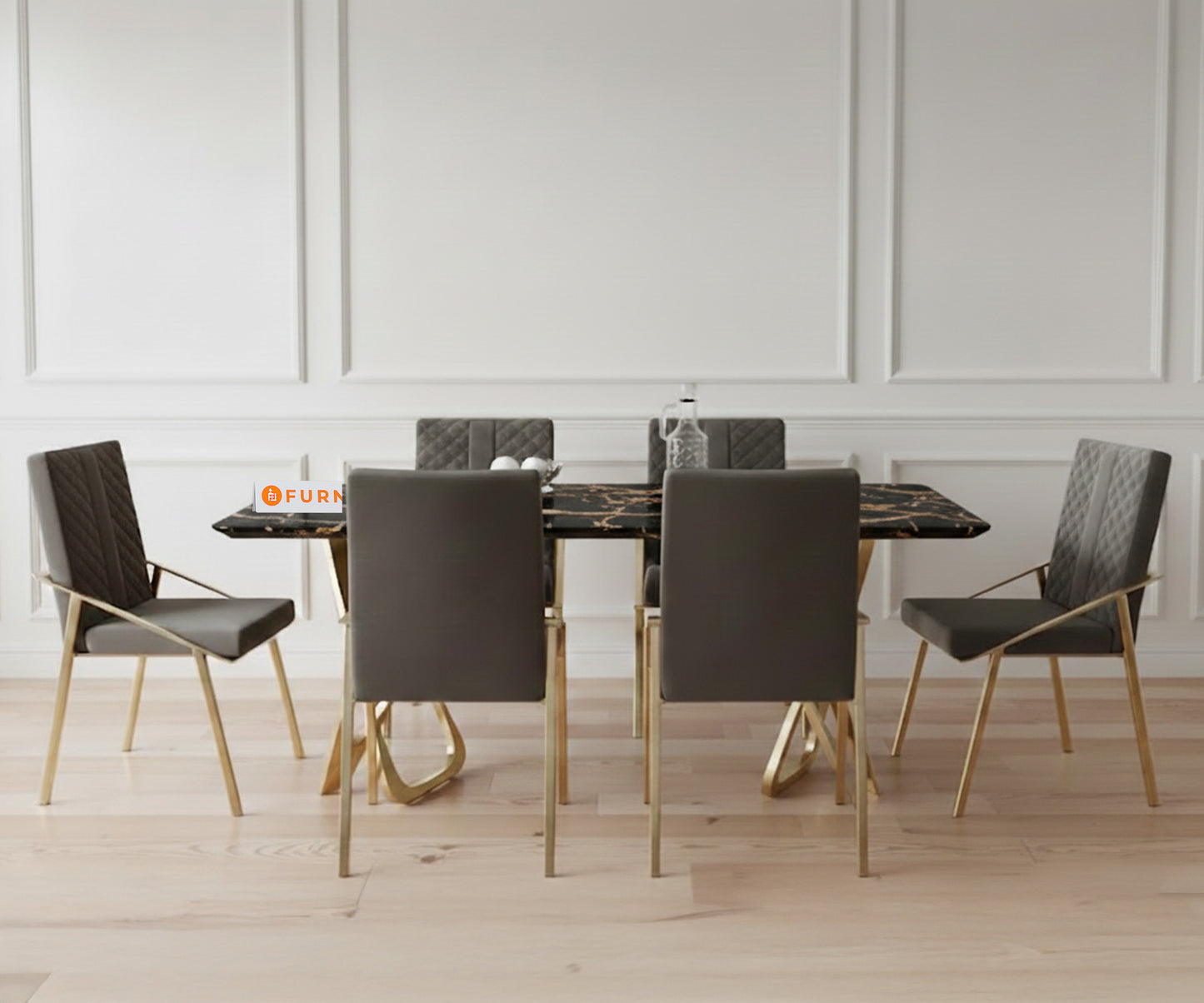 Dolce 6 Seater Dining Sets with Black Engineered Marble Top